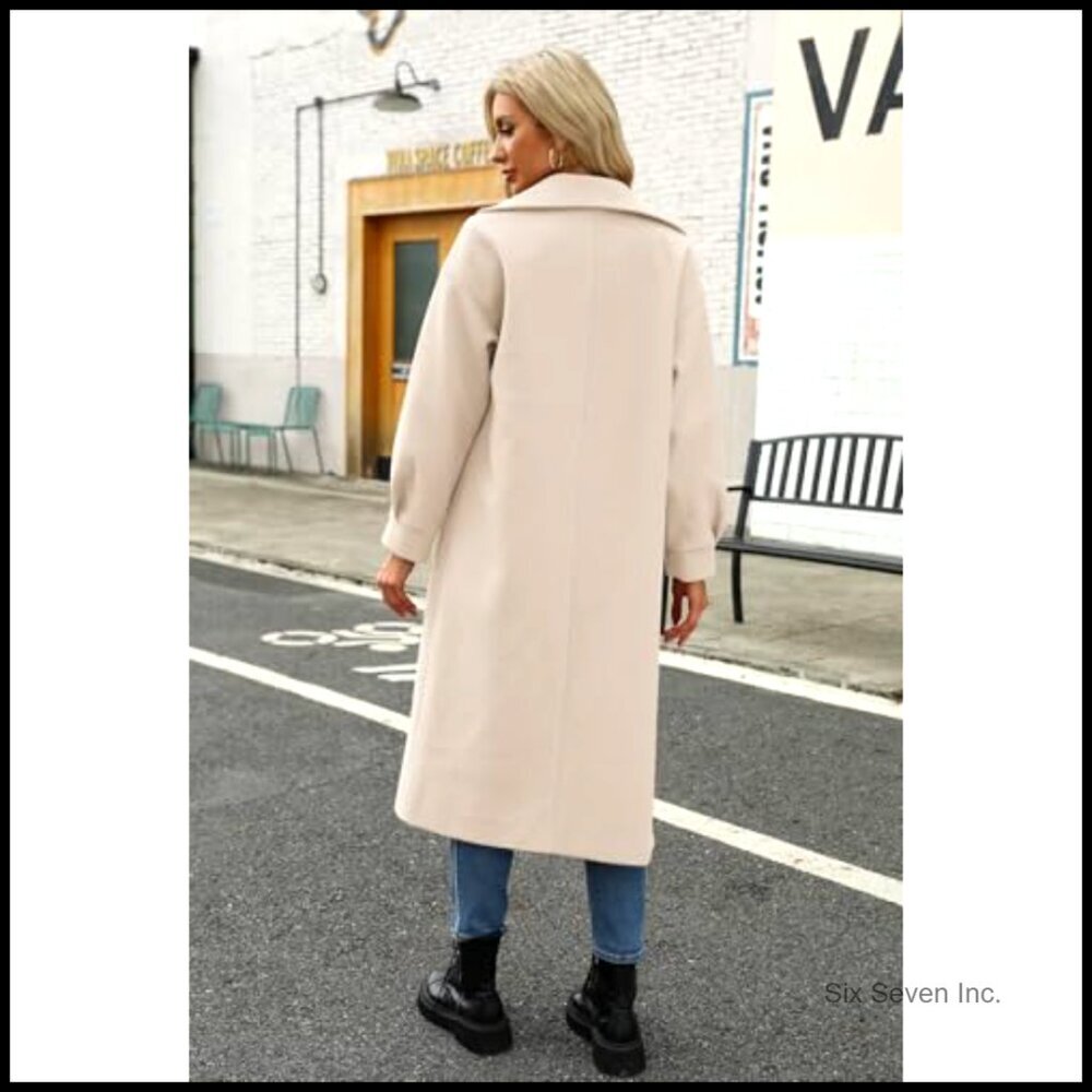 Wool Blend Pea Coat Double Breasted Notched Lapel Winter Overcoat - Picture 3 of 7